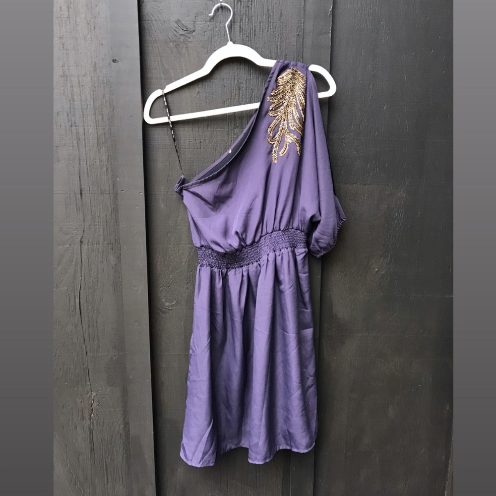 Sugarlips one shoulder beaded leaf dress
